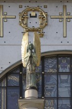 Entrance area from the south, portal with angel on column, St., Sankt, Saint