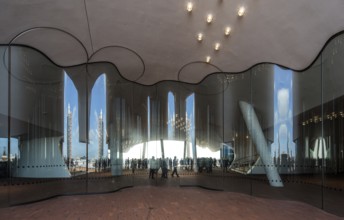 Hamburg, Elbphilharmonie, foyer called Plaza, wave-shaped glass wall to separate the Plaza into