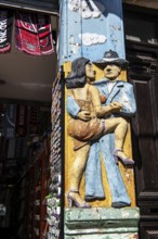 Tango carving on house post, La Boca, Buenos Aires, Argentina, South America