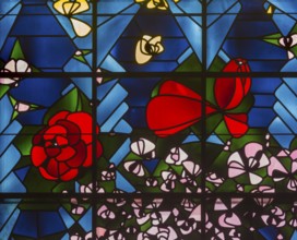 Built in 1954-1955 by Gottfried Böhm, window wall behind the altar, detail with roses