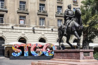 Equestrian statue, Don Pedro de Valdivia, Plaza de Armas, Santiago de Chile, Chile, South America