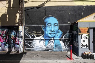 Tony Hsieh mural, Fremont Street, Las Vegas, Nevada, USA, North America