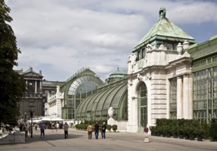 Palm House in the garden of the Hofburg Imperial Palace by Fr Ohmann 1901-1907, behind it the Neue