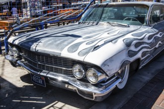 Old Chevrolet at the entrance to the Rebar, theatre, bar, restaurant, Arts District, Las Vegas,