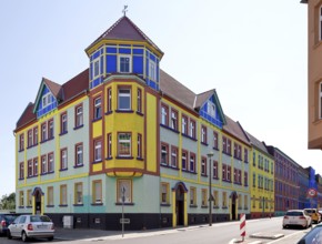 Magdeburg Otto-Richter-Straße southern part with corner house built 1904-16 colourfully redesigned