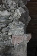 Above the choir vault, wall above the choir arch, remnant of a Romanesque window Church of St.,