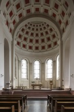 Built in 1830 by Georg Moller, rebuilt 1949-1953, view into the chancel, St., Sankt, Saint