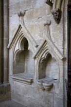 South wall of the choir, credenza and piscine, St., Sankt, Saint