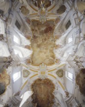 Vaults of the rotunda of grace. The Vierzehnheiligen Basilica near Bad Staffelstein in the district