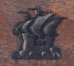 Sailing ship relief around 1930 on a warehouse