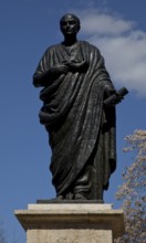 Cordoba, Lucius Annaeus Seneca monument. Bronze statue erected in the middle of the 20th century