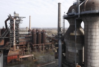 Former Thyssen AG steelworks, view from blast furnace 5 to Cowper plant and blast furnace 2