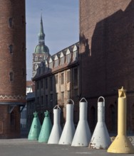 In front sea buoys, behind south tower of St. Nikolai, St., Sankt, Saint