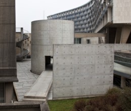 Interdenominational meditation room, 1995 by Tadao Ando, view from the east, left building by