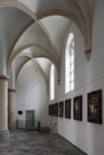 North aisle, view to the west with the Stations of the Cross and exit to the crypt, St, Saint,