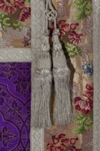 Purple silk regalia, 1912, trimming fabric around 1740, goldsmithing and textile art from the 16th