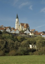 City wall with parish church from south-east, St., Sankt, Saint