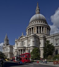 St Paul's Cathedral, built 1675-1711 by Christopher Wren, partial view from south-east with dome