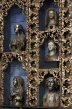 Golden chamber with reliquaries after restoration with historic colour scheme (blue), north wall,