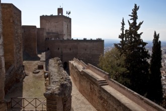 Alcazaba fortress, northern flank facing west, Torre de la Vela