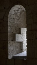 Saint-Aignan, collegiate church, crypt. Porch, window niche with cross. The present church of