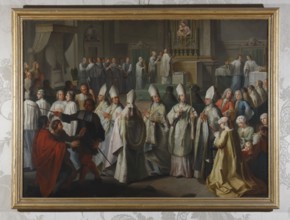 Clemens August Elector-Archbishop of Cologne gives his first episcopal blessing. Painting by