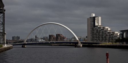 Glasgow Clyde Arc Bridge, view from north-west, completed in 2006 by Gillespies Architects, called