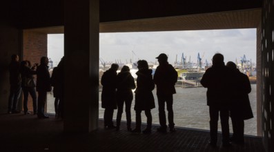 Hamburg, Elbphilharmonie, foyer called Plaza, view of the harbour from the west window of the