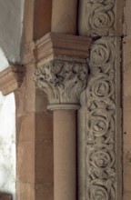 Romanesque capital on the side portal of the Stiftsbasilika Peter und Alexander, Aschaffenburg, St