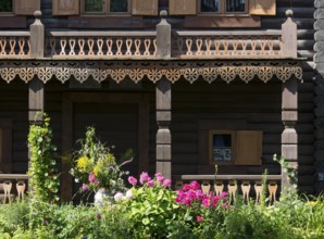 Half-timbered house with front log facade, built 1825-1827 based on a drawing by Carlo Rossi,