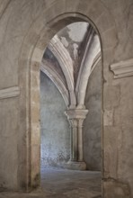 Fontenay former Cistercian monastery auditorium. View from the auditorium into the passageway