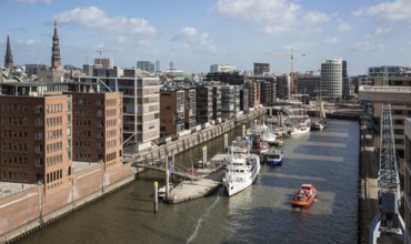 Port of Hamburg, view from the plaza of the Elbphilharmonie to the south over the Sandtor harbour,