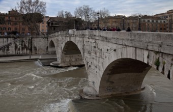 View from the Trastevere riverbank to Tiber Island