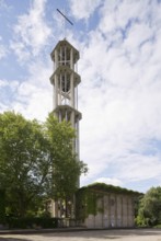 Built in 1957 by Ludwig Lemmer, façade with bell tower, St., Sankt, Saint