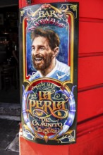 Lionel Messi on poster at El Caminito, La Boca, Buenos Aires, Argentina, South America