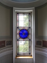 Staircase, window with stained glass with stars