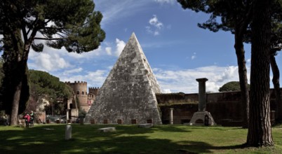 Piramide Cestia or Piramide di Caio Cestio, view from the west from the Protestant cemetery