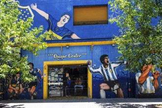 Souvenir shop with Diego Maradona mural, La Boca, Buenos Aires, Argentina, South America