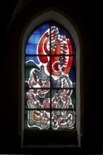 West building, stained glass window by Wilhelm Buschulte, Archangel Michael with the dragon, St.,