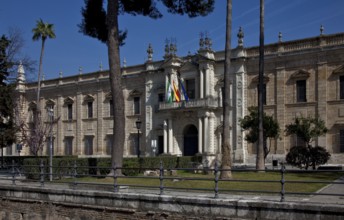 Seville, University. West façade section with portal. Built between 1728 and 1771 as a tobacco