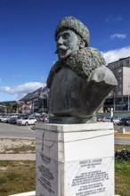 Adrien de Gerlach bronze bust at the harbour of Ushuaia, Argentina, South America