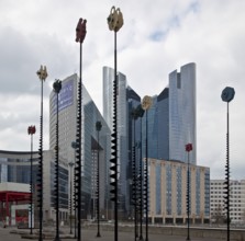 Objects by the Greek artist TAKIS to the west of the LA GRANDE ARCHE building