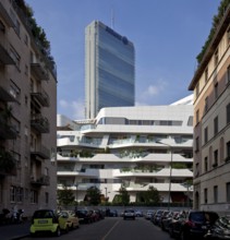 Zaha Hadid 2009-2013, seen from Piazza Elsa Morante, behind it Allianz Tower 2012-2015 Height 207 m