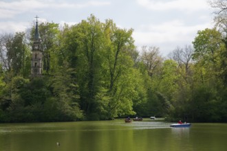 Boats on the lake near Monrepos Palace, Ludwigsburg, Stadtpark, park, Germany, Europe