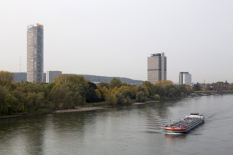 View over the Rhine, Posttower, former parliamentary tower Langer Eugen and Marriott World