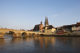 View from the north-west across the Danube, the stone bridge on the left, St., Sankt, Saint