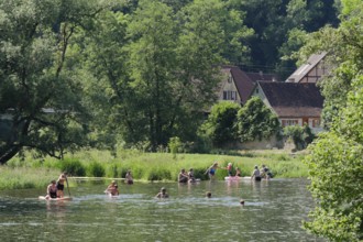 Bathing area on the Jagst near Bächlingen, river, Langenburg-Bächlingen, Jagsttal, river bath,