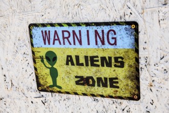 Warning sign Parking for aliens, Rachel, Extraterrestrial Highway, Nevada, USA, North America