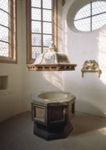 Schweinfurt, St Johannis. Baptismal font from 1367, St., Saint, Saint