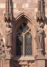 Basel, Cathedral (Basler Münster), west façade, Seducer (Prince of the World) and Foolish Maiden, c